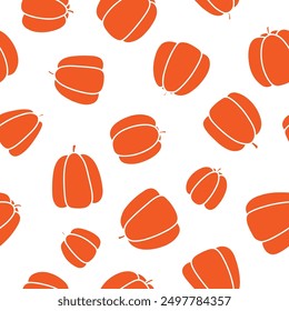 Seamless Autumn Pumpkin Vector Pattern Orange Pumpkins on White Background