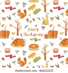 Seamless Autumn Thanksgiving Vector Pattern White Background