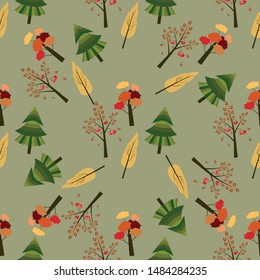 Seamless autumn trees background. Seamless pattern, print of trees, flat vector illustration on background. 