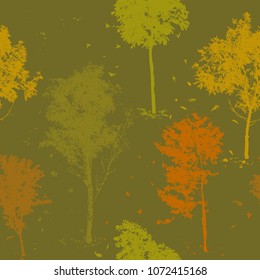 Seamless autumn trees background. Vector