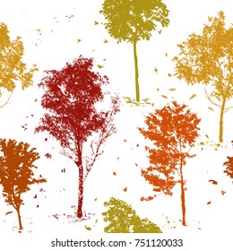 Seamless autumn trees background. Vector
