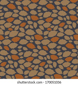 Seamless autumn vector pattern with fallen leaves on dark blue background