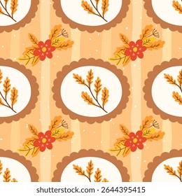 Seamless autumn vector pattern with hand-drawn leaves in warm yellow and orange tones. Perfect for seasonal textiles, wrapping paper, and cozy fall designs.