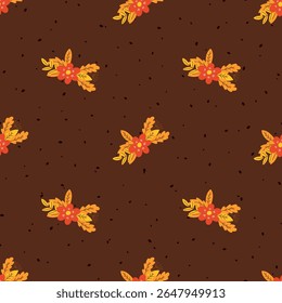 Seamless autumn vector pattern with hand-drawn leaves in warm yellow and orange tones. Perfect for seasonal textiles, wrapping paper, and cozy fall designs.