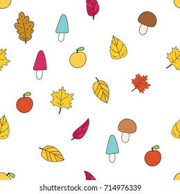 seamless autumn vector pattern with leaves and mushrooms