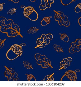 Seamless autumn vector pattern with yellow leaves on burgundy background