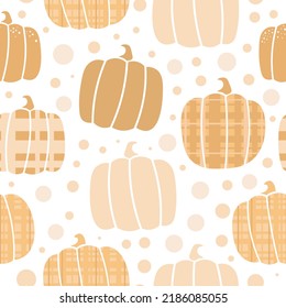 Seamless autumn vector textile and wrapping pattern with orange pumpkin retro silhouettes