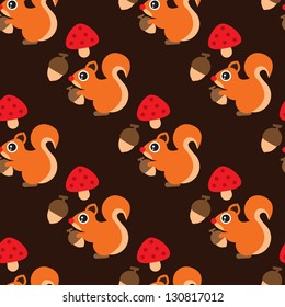 Seamless autumn walnut squirrel illustration background pattern in vector