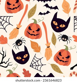 Seamless autumn witch pattern for halloween