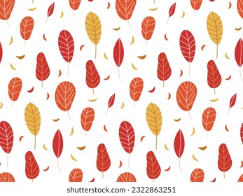 Seamless Autumnal Leaves pattern. Autumn golden color leaf. Beautiful autumn leaf pattern in warm colors. Vector flat repeated background for wallpaper, wrapping, packing, textile. Japanese drink