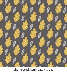 Seamless autumnal leaves pattern. Grey with yellow and gray leaves background. for kids and home textile. Wrapping and gift paper. Scrapbooking.
