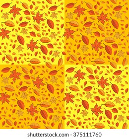 Seamless autumnal pattern with falling leaves. Vector illustration.