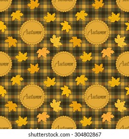Seamless autumnal pattern with maple leaves, vector illustration