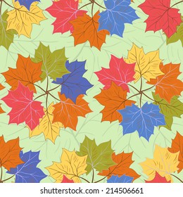 Seamless autumnal pattern with wreaths of maple leaves