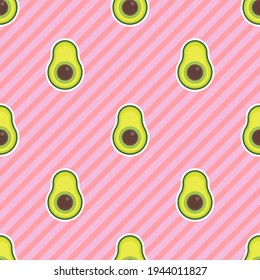 Seamless avocado fruit vector pattern. Repeat summer background with healthy organic food elements. Trendy light pink fashion print design. Modern illustration.