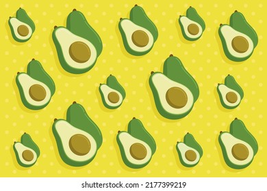 Seamless avocado and green leaves pattern. Vector illustration of avocado. Seamless avocado pattern for textile.
