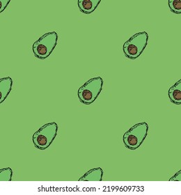 Seamless avocado pattern. Colored avocado background. Doodle vector illustration with fruits