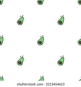 Seamless avocado pattern. Colored avocado background. Doodle vector illustration with fruits