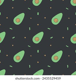 Seamless avocado pattern. Colored avocado background. Doodle illustration with fruits