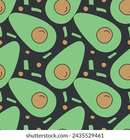 Seamless avocado pattern. Colored avocado background. Doodle illustration with fruits