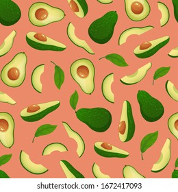 Nahtlose Avocado-Muster. Ernährung Früchte, gesunde Naturnahrung und reife Avocados Vektorillustration Illustration. Nahtlose Muster avocado, gesunde und natürliche Scheiben reif, Tapete grünes Gemüse