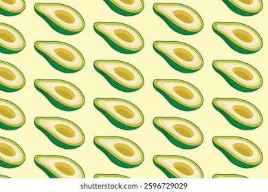 Seamless avocado pattern on a pastel yellow background. Perfect for wallpapers, textiles, packaging, and food-related designs. Fresh and tropical aesthetic.