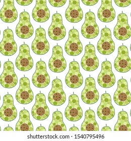 Seamless avocado pattern, avocado slices, leaves on white background. Print, texture, healthy eating