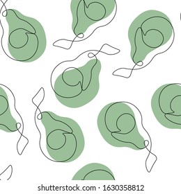 Seamless avocado pattern – trendy contemporary one line drawing abstract fruit with green shapes on white background