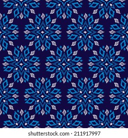 Seamless aztec geometric christmas snow flake winter chrystal decorative background pattern in vector