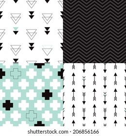 Seamless Aztec Geometric Trend Arrow Plus Sign And Triangle Chevron Background Pattern In Vector