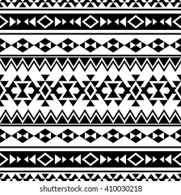 Seamless aztec pattern. Abstract vector background in boho chic style. Ethnic stylized wallpaper. Summer fashion. Black and white.