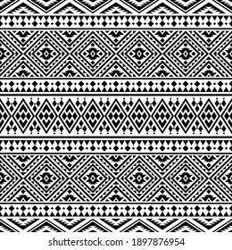 Seamless aztec pattern ethnic texture abstract design background in black white color