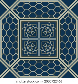 Seamless Azulejo tile. Seamless arabesque pattern. Portuguese and Spain decor. Ceramic tile. Vector hand drawn illustration, typical portuguese and spanish tile