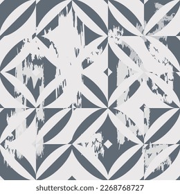 Seamless Azulejo tile with an effect of attrition. Portuguese and Spain decor. Ceramic tile. Seamless geometric pattern. Vector hand drawn illustration, typical portuguese and spanish tile