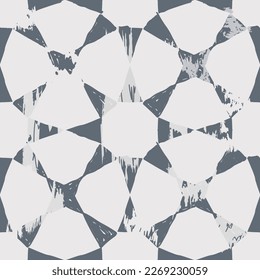 Seamless Azulejo tile with an effect of attrition. Cuban Star. Portuguese and Spain decor. Ceramic tile. Seamless geometric pattern. Vector hand drawn illustration