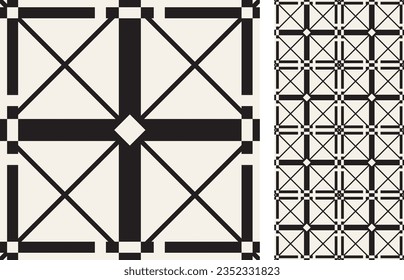 Seamless Azulejo tile. Geometric pattern. Portuguese and Spain decor.  Ceramic tile in Victorian motif. Vector hand drawn illustration.