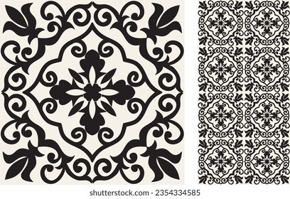 Baldosa de Azulejo sin inconveniente. Patrón de estilo oriental. Decoración portuguesa y española. Baldosa cerámica floral. Ilustración dibujada a mano por el vector