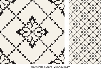 Seamless Azulejo tile. Pattern in oriental style. Portuguese and Spain decor. Floral ceramic tile. Vector hand drawn illustration
