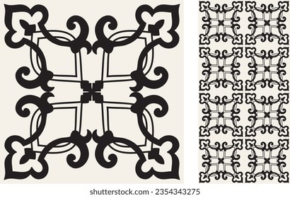 Seamless Azulejo tile. Pattern in oriental style. Portuguese and Spain decor. Floral ceramic tile. Vector hand drawn illustration