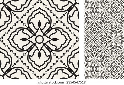 Azulejo-Kachel ohne Muschel. Muster im orientalischen Stil. Portugiesisch-spanische Dekoration. Blumenkeramikfliese. handgezeichnete Vektorgrafik