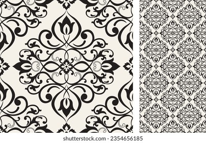 Seamless Azulejo tile. Pattern in oriental style. Portuguese and Spain decor. Floral ceramic tile. Vector hand drawn illustration