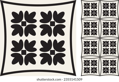 Azulejo-Kachel ohne Muschel. Muster im orientalischen Stil. Portugiesisch-spanische Dekoration. Blumenkeramikfliese. handgezeichnete Vektorgrafik