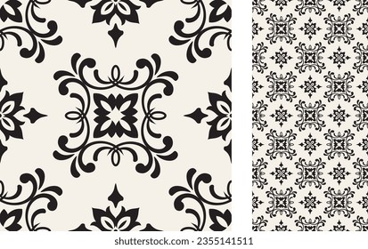 Seamless Azulejo tile. Pattern in oriental style. Portuguese and Spain decor. Floral ceramic tile. Vector hand drawn illustration