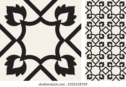Baldosa de Azulejo sin inconveniente. Patrón de estilo oriental. Decoración portuguesa y española. Baldosa cerámica floral. Ilustración dibujada a mano por el vector