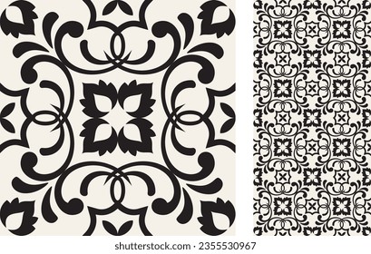 Seamless Azulejo tile. Pattern in oriental style. Portuguese and Spain decor. Floral ceramic tile. Vector hand drawn illustration