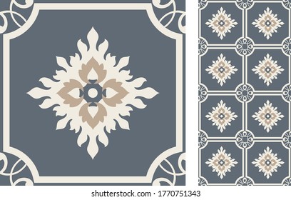 Seamless Azulejo tile. Portuguese and Spain decor. Ceramic tile. Vector hand drawn illustration, typical portuguese and spanish tile
