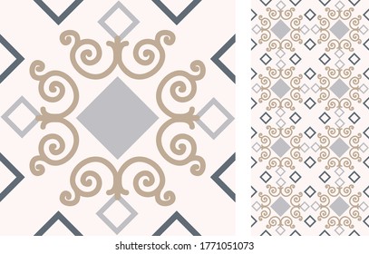 Seamless Azulejo tile. Portuguese and Spain decor. Ceramic tile. Vector hand drawn illustration, typical portuguese and spanish tile