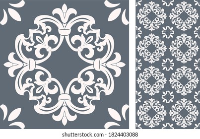 Seamless Azulejo tile. Portuguese and Spain decor. Ceramic tile. Vector hand drawn illustration, typical portuguese and spanish tile