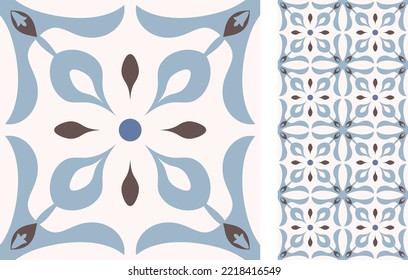 Seamless Azulejo tile. Portuguese and Spain decor. Ceramic tile. Vector hand drawn illustration, typical portuguese and spanish tile