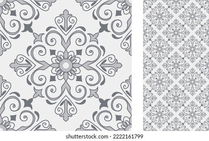 Seamless Azulejo tile. Portuguese and Spain decor. Ceramic tile. Seamless Floral pattern. Vector hand drawn illustration, typical portuguese and spanish tile